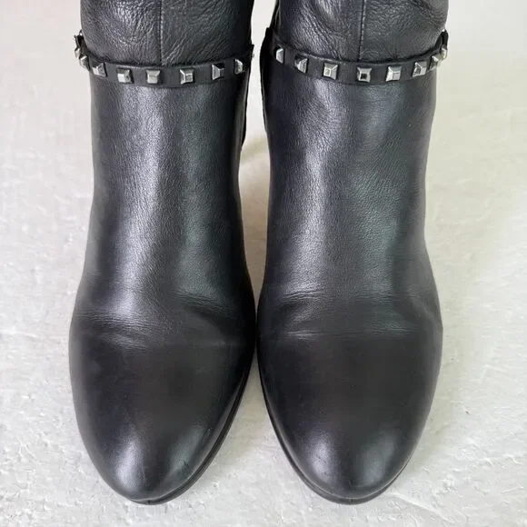 Size 40 / 9 - 9.5 - Ecco Shape Stiletto 75 Sleek Black Leather Booties Studded - Picture 5 of 10